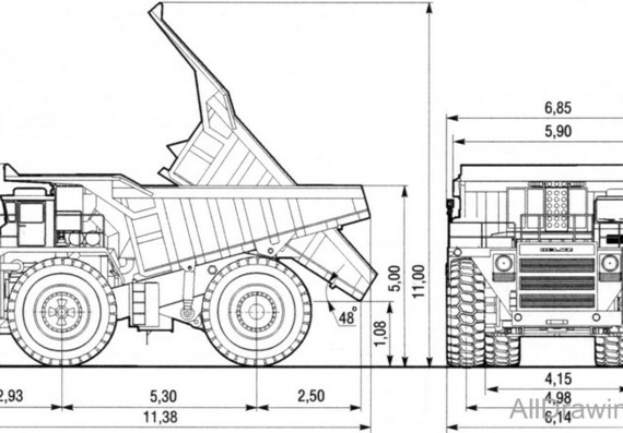 БелАЗ-7514 Карьерный самосвал чертежи (рисунки) грузовика